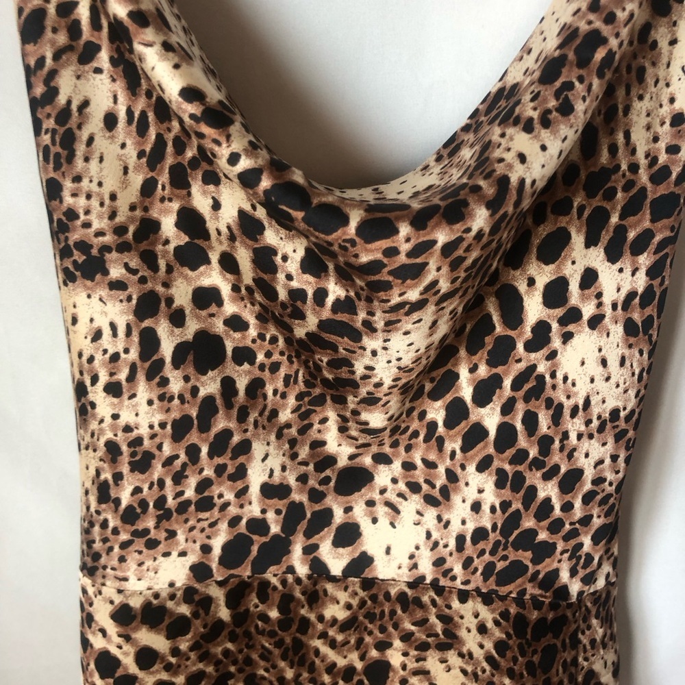 Leopard Print Spaghetti Strap Midi Slip Dress w Slit Price Firm/Last Chance - Picture 3 of 6
